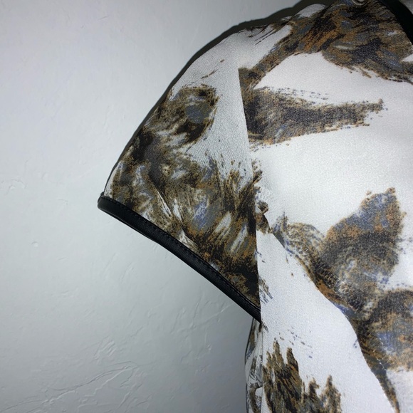 📁NWT Kensie Birch Print Dress Faux lthr trim L - Picture 4 of 8